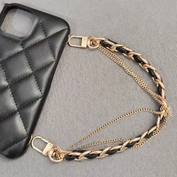 Fashion Women Double Chain Short Wrist Strap Mobile Phone Lanyard Key Chain Women DIY Bag Ornaments Purse Handbag Chain Bag Part