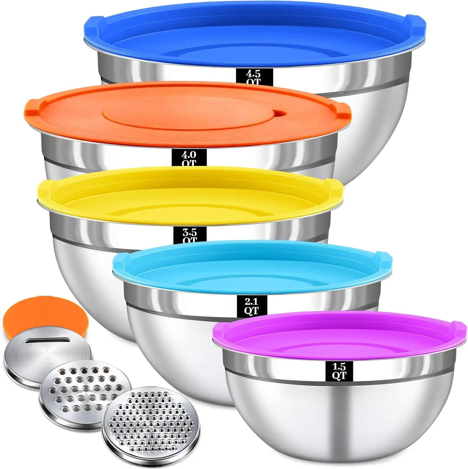 

8PCS Stainless Steel Mixing Bowls with Lids, Nesting, 1.5-4.5QT, Colorful