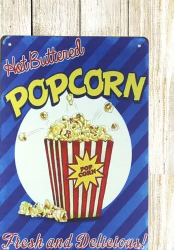 hot buttered popcorn tin metal sign buy art posters