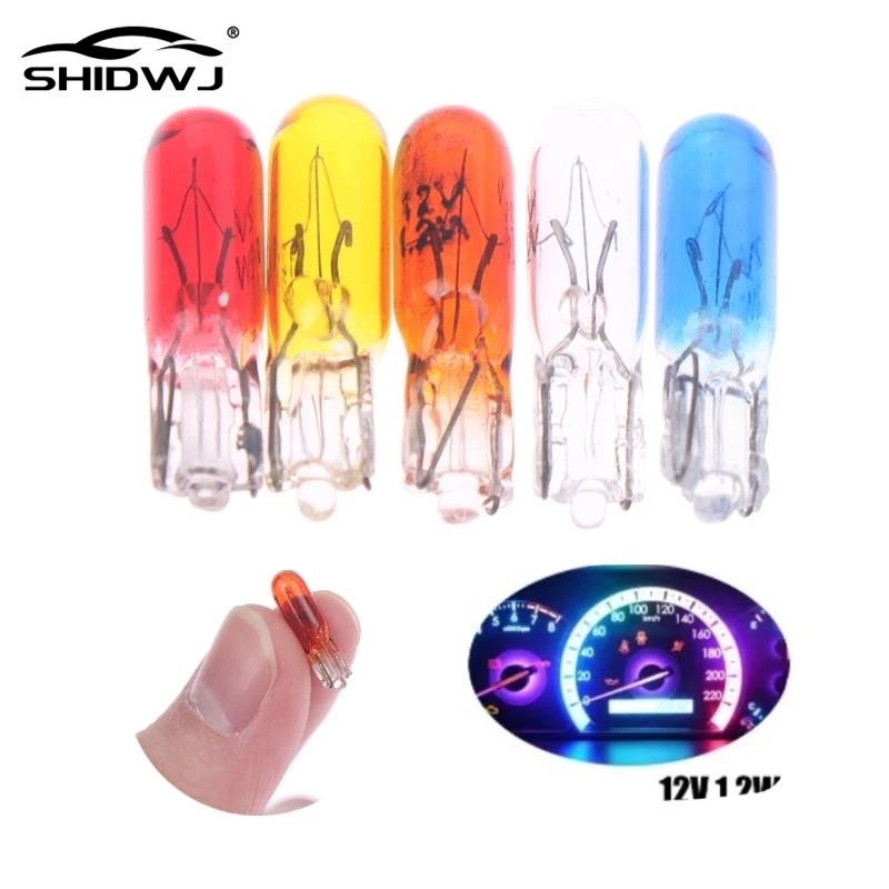 

10Pcs W2W T5 12v 1.2w Car Halogen Lamp Instrument Lights Dashboard Bulb Blue/red/amber/yellow Auto Interior Light Car Styling