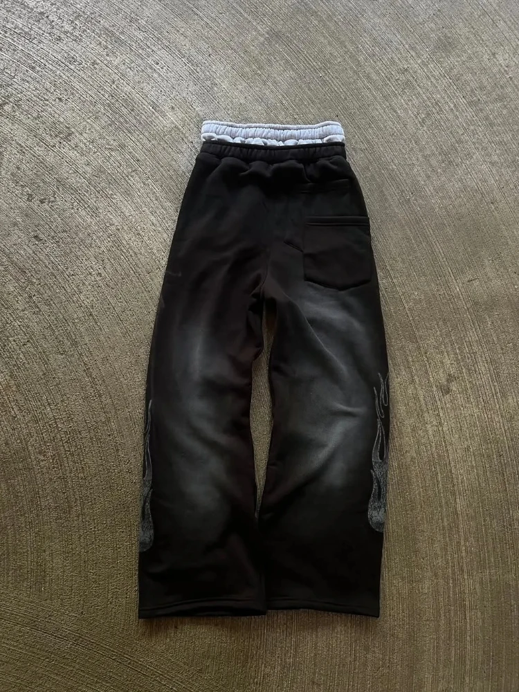 Свободные широкие брюки с двойным поясом, повседневные брюки, универсальные брюки с цветными блоками, модный тренд