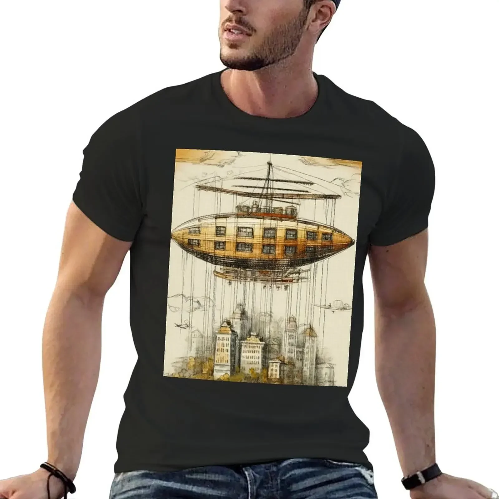 whimsical airship soaring through the skies amidst floating islands Graphic T-Shirt man clothes quick drying mens plain t shirts