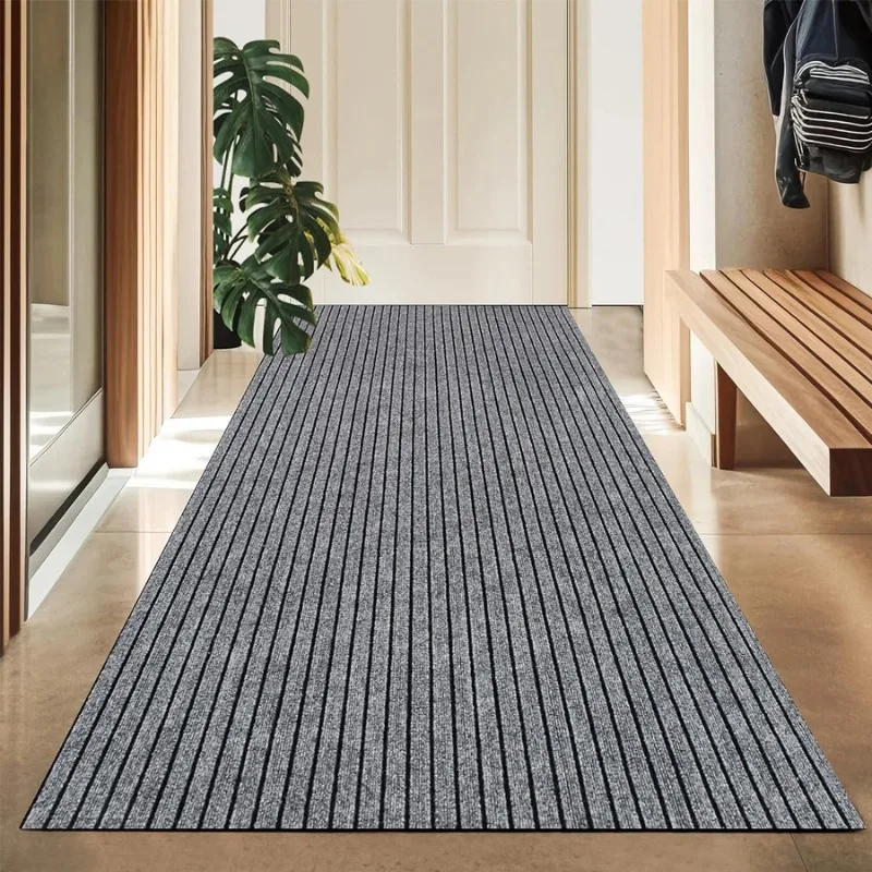 Gray Solid Striped Kitchen, Room Decoration, Washable Self-adhesive Anti Slip Carpet, Home Decoration Corridor Carpet