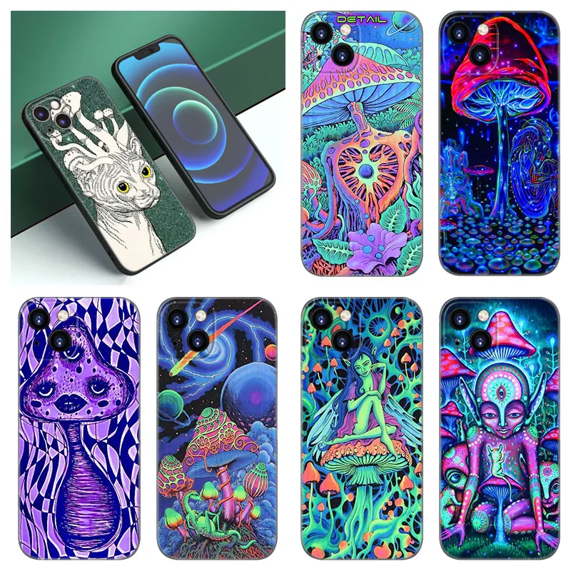 Weird Trippy Mushroom Psychedelic Art Phone Case For Apple iPhone 12 13 Mini 11 14 15 Pro Max 7 8 Plus X XR XS SE 2020 2022 Case