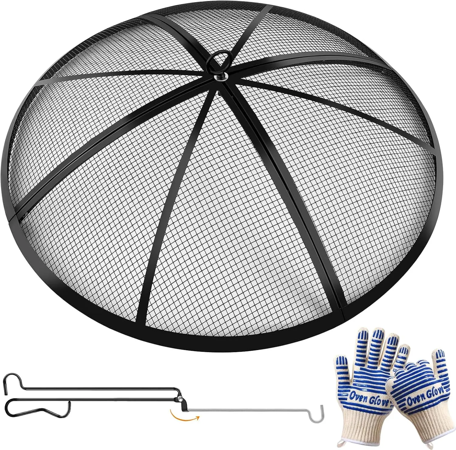 

Fire Pit Spark Screen, Outdoor 22 Inch Round Fire Pit Screen with Foldable Hook and Fire Safety Gloves, Heavy Duty Steel Mesh Fi
