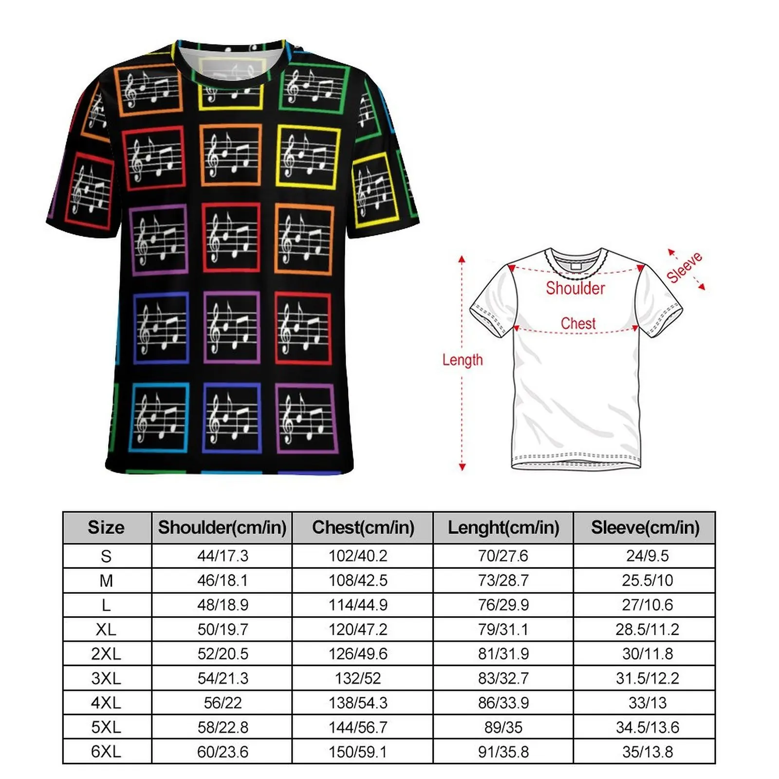 Mens Music Squares T Shirt Rainbow Framed Trending T-Shirts Short Sleeve Pattern Tops Hot Summer Street Style Plus Size Clothes