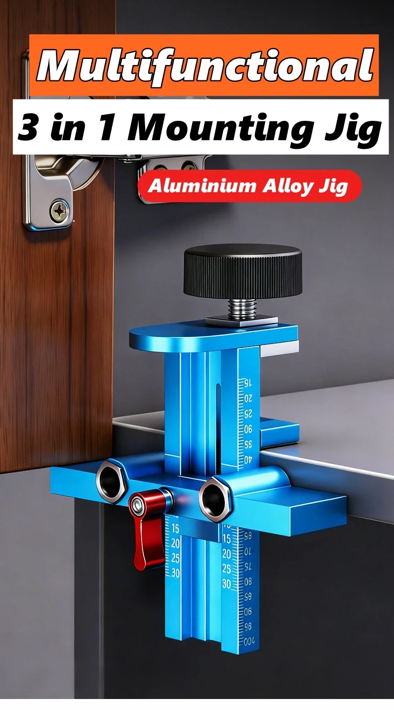 Multifunctional 3 in 1 Woodworking Cabinet Door Mounting Jig Aluminium Alloy Adjustable Hole Punching Locator Positioning Clamp