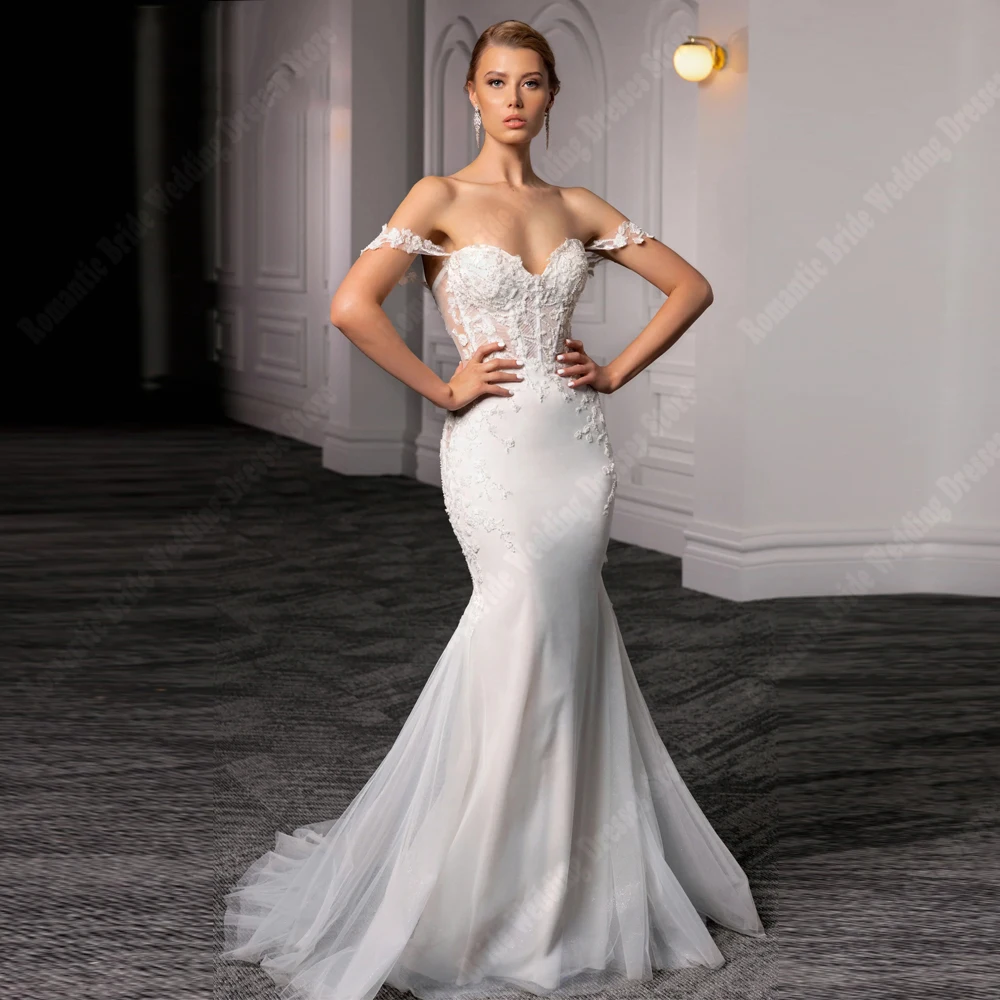 Illusion personalizzazione abiti da sposa da donna con spalle scoperte abiti da sposa a sirena Sexy Appliques di pizzo senza maniche Vestidos De Novia