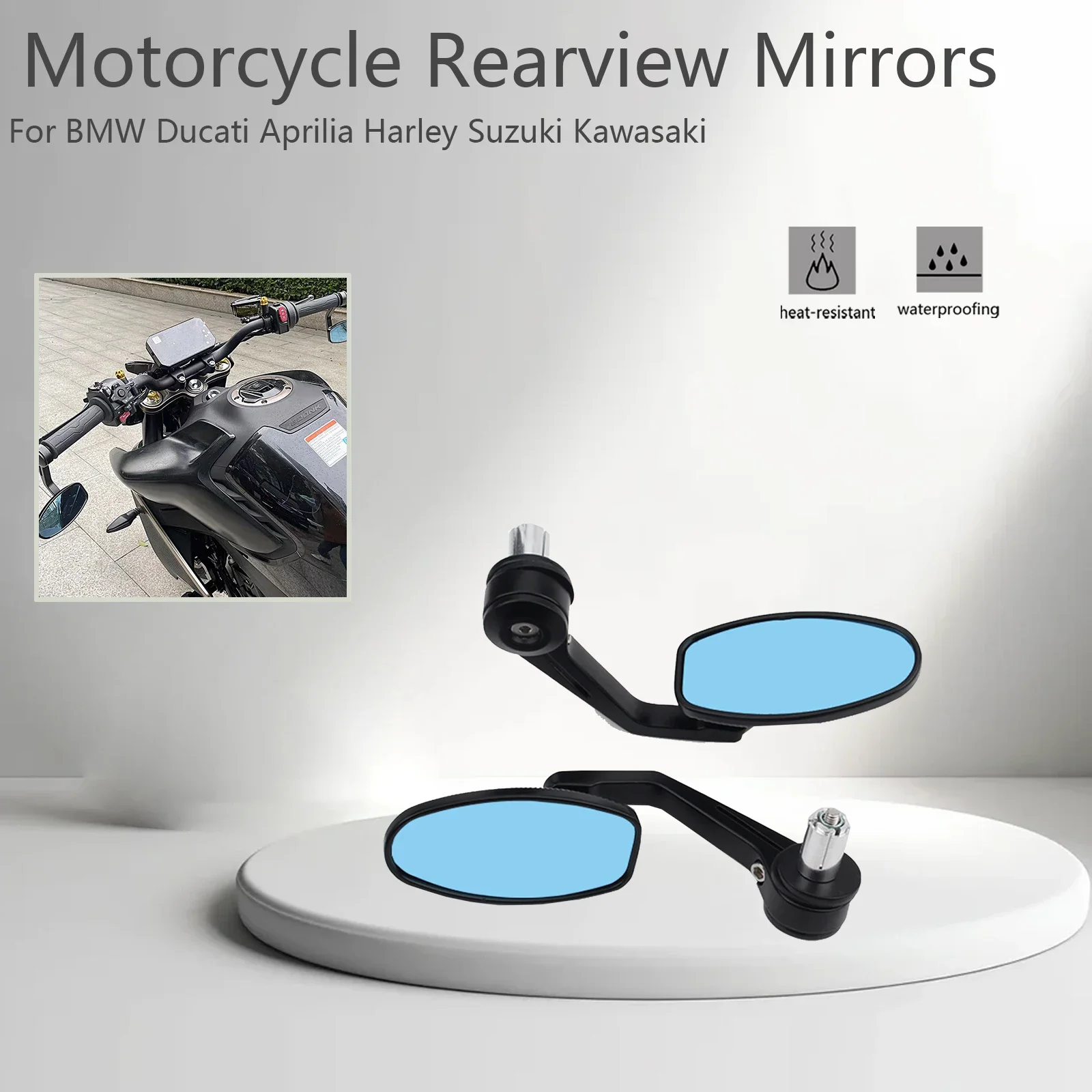 Universal Motorcycle 7/8'' 22mm For Yamaha FZ25 Benelli BJ250 TNT600 Honda CB190R CM500 Rebel Handle Bar End Mirror Aluminum