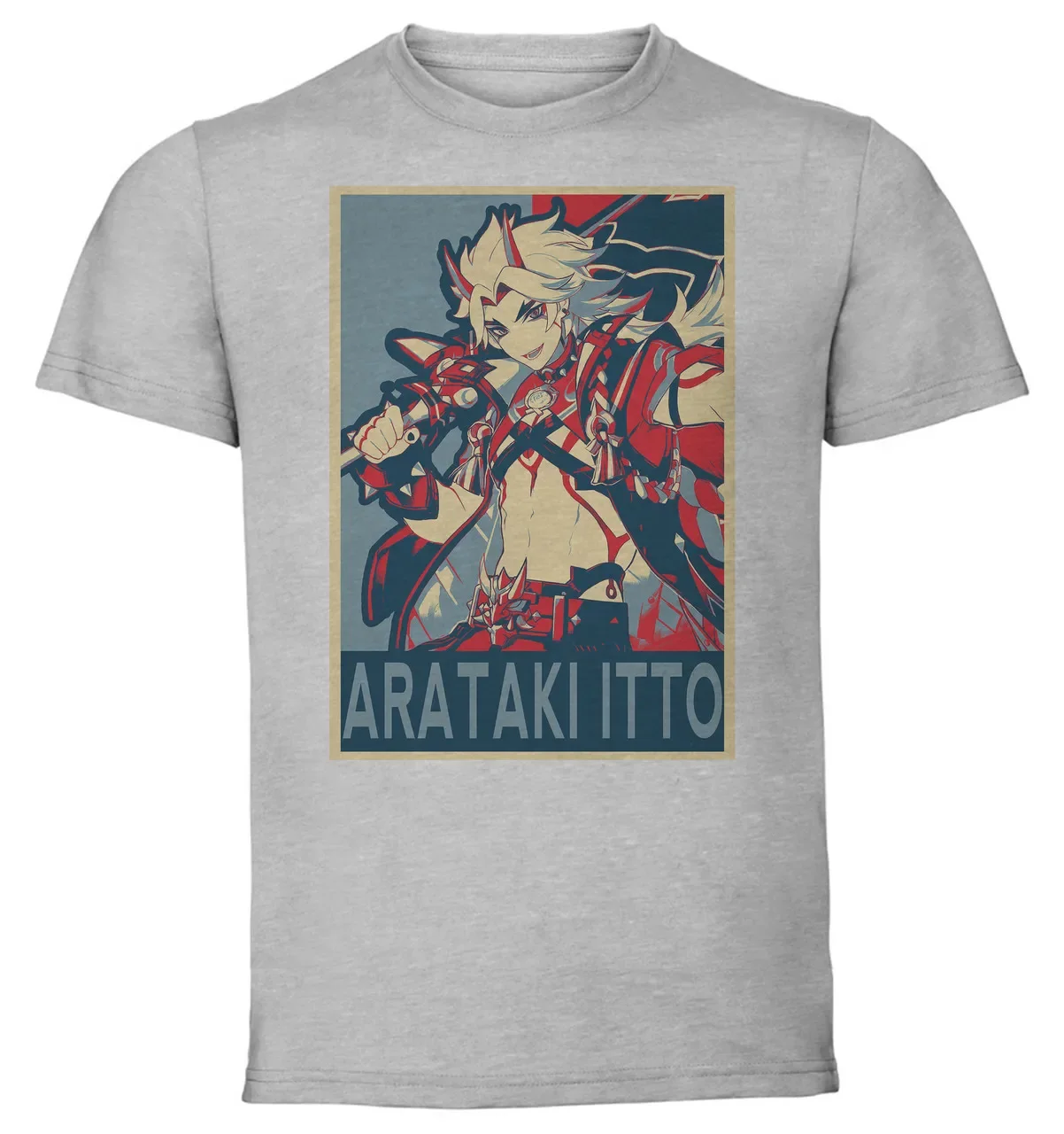 T-Shirt Unisex Grey Propaganda Genshin Impact Arataki Itto SA0938