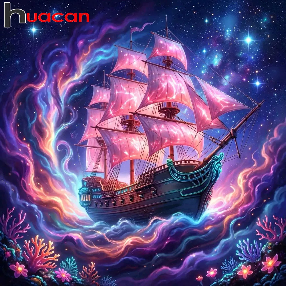 Huacan Neuheiten 2026 Diamond Painting Sternenhimmel Segelboot Diamant-Stickerei Landschaft Komplettset Bastelset