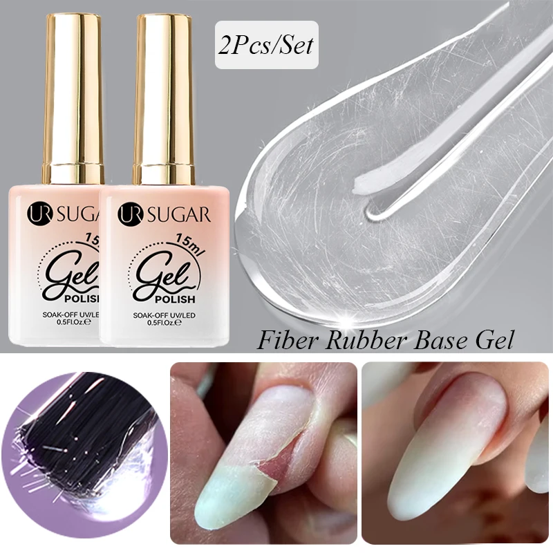

UR SUGAR 2Pcs 15ml Fiber Repair Base Gel for Broken Nail Repaired Construction Gel Soak Off UV LED Functional Varnish Manicure