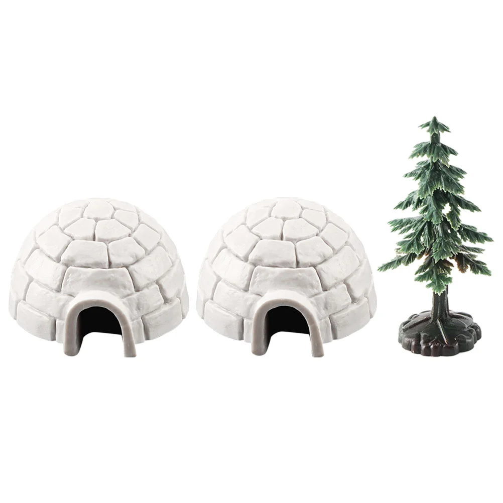 

Simulated Xmas Tree Ice House Statue Animal Photo Ornament Mini Christmas Trees Decoration Party Desktop Decorations Child