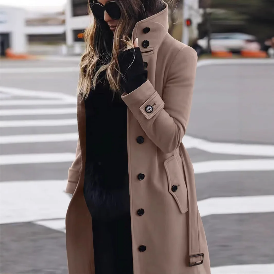 

Women Woolen Long Coat Autumn Winter Jacket Turn-down Collar Coats Warm Wool Jackets Single Breasted Coat Outerwear Overcoat