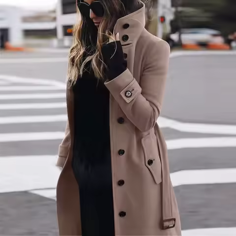 Women Woolen Long Coat Autumn Winter Jacket Turn-down Collar Coats Warm Wool Jackets Single Breasted Coat Outerwear Overcoat