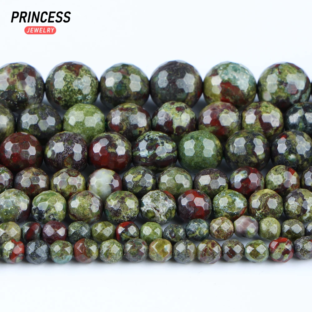 A+ Natural Dragon Bloodstone Blood Stone Faceted Beads for Jewelry Making Bracelet Necklace Stone Beads DIY Accessorie 6 8 10mm