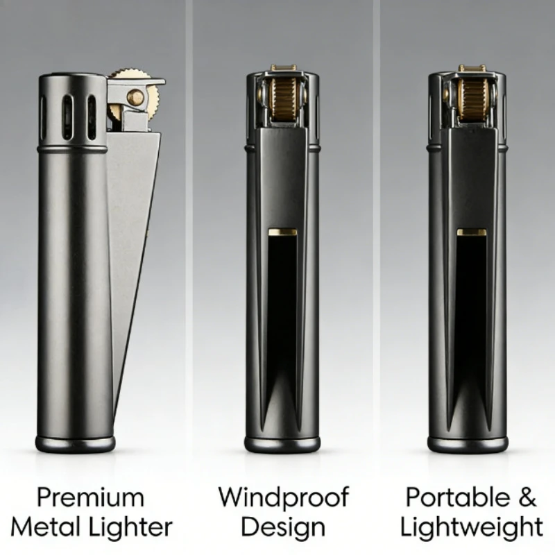 

New Vintage Mechanical Slider Lighter Grinding Wheel Ignition Windproof Metal Construction Premium Smoking Tool for Men