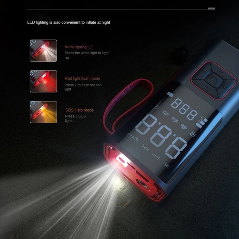 LEIBOO Car Wireless Air Pump Portable Air Compressor for Car Bicycle Ball Inflator with Cigarette Lighter and USB Charging Cable