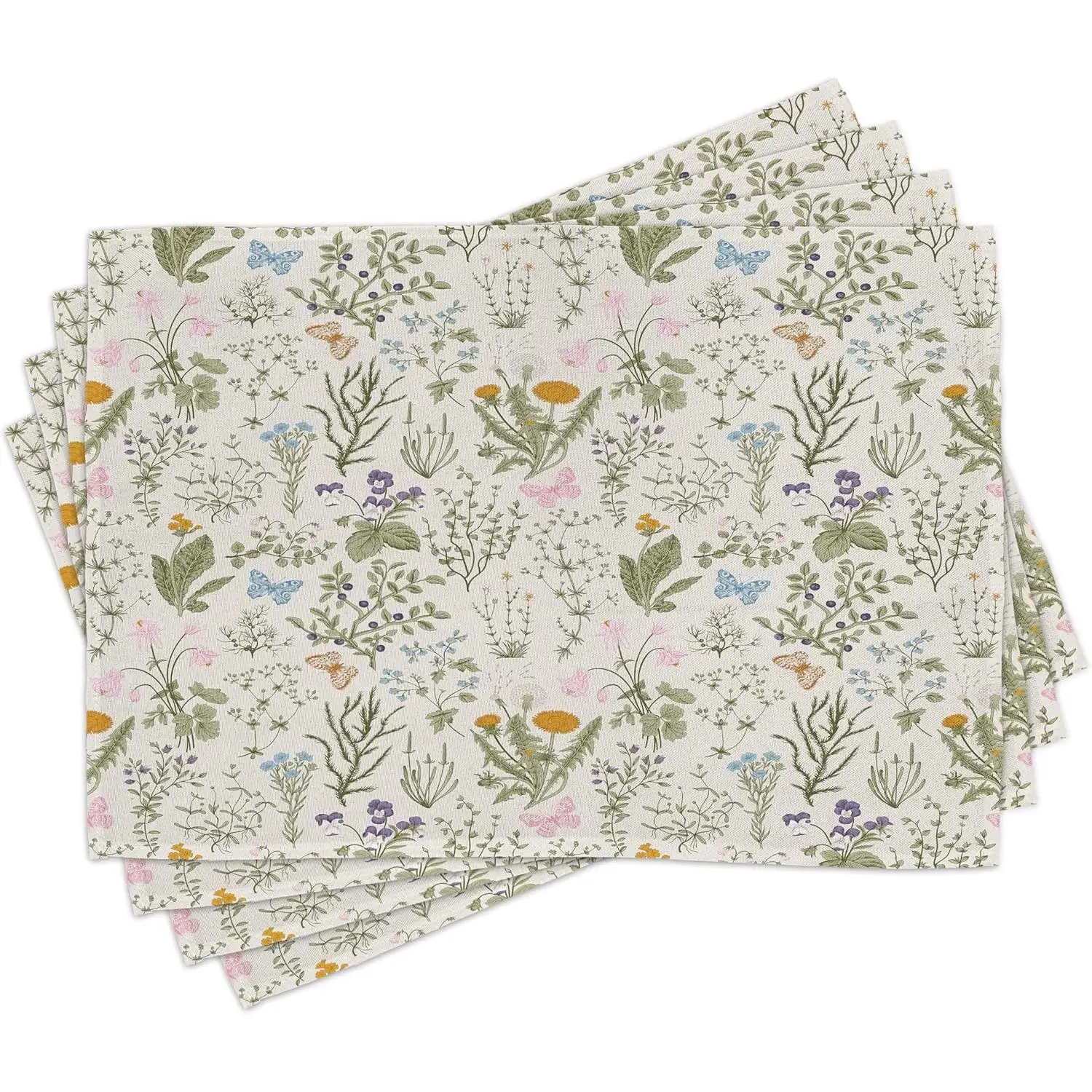 

Floral Place Mats Set of 4 Vintage Garden Plants Herbs Flowers Botanical Classic Design Art Washable Fabric Placemats for Dining