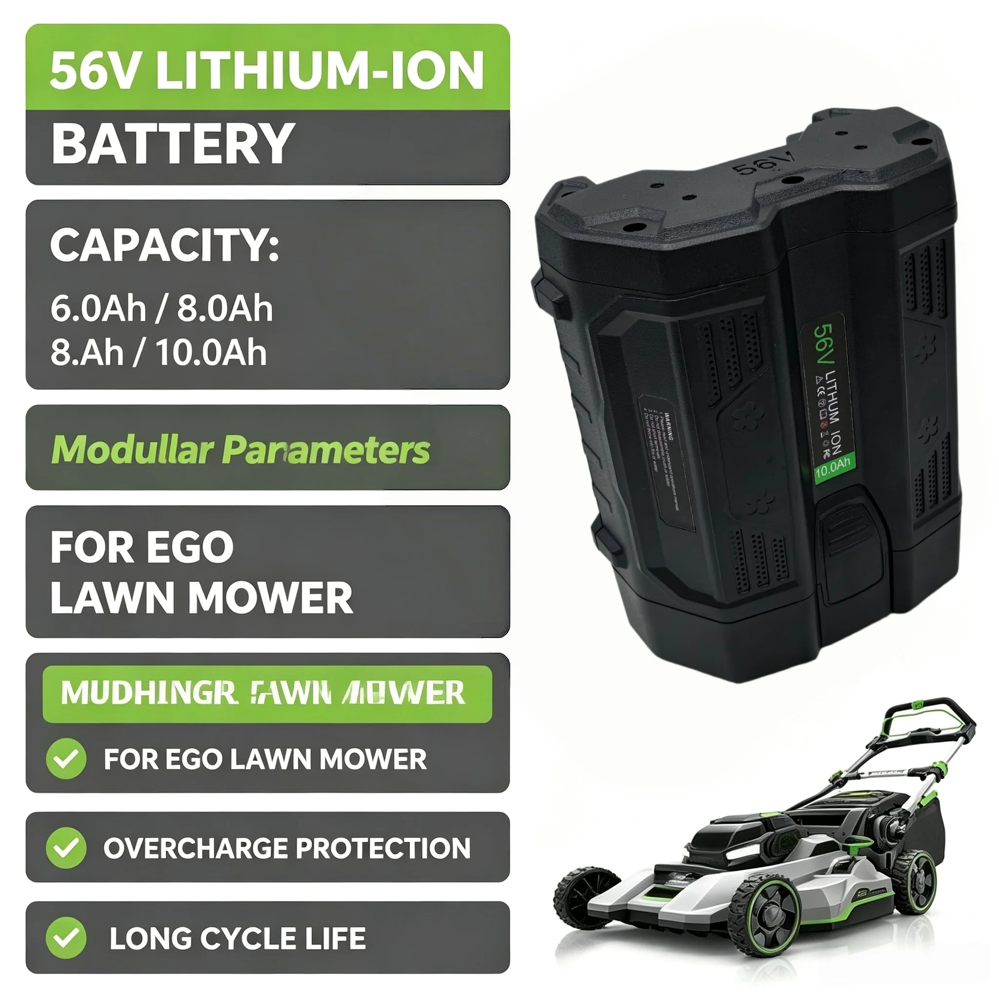 56V 10000mAh Replacement Battery, Compatible for EGO BA2800 BA2800T BA4200 BA4200T BA1400 Series Power Tools