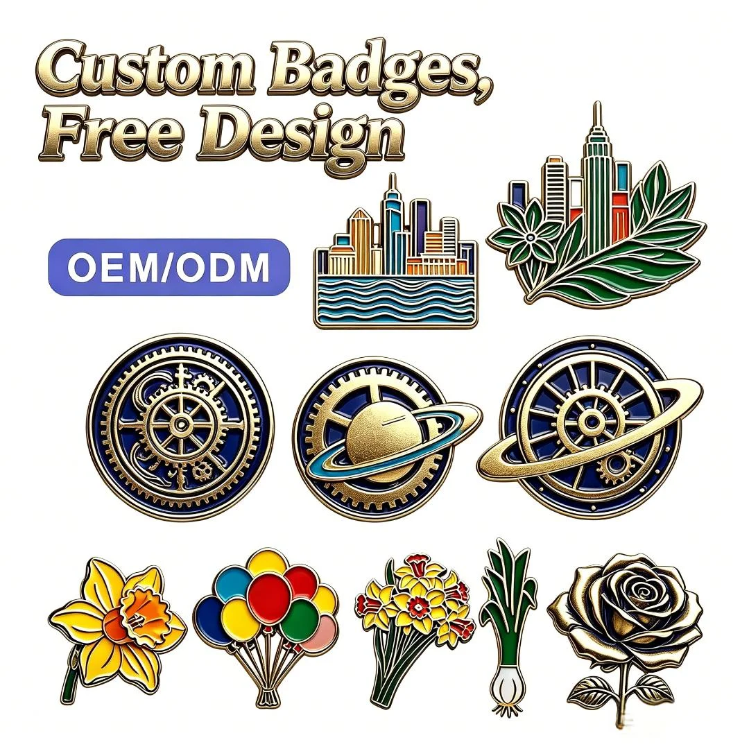 Wholesale custom pins personalized enamel pins metal logo brooch badges gear floral city landscape lapel pins company school
