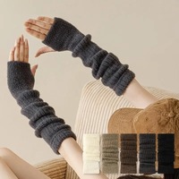 Winter Warm Long Sleeves Gloves for Women Fingerless Solid Color Hip-Hop Knitted Elbow Mittens Elastic Outdoor Warmer Arm