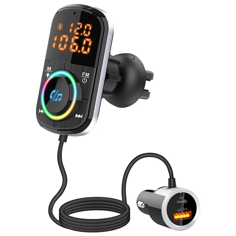 BC71 Car Bluetooth 5.0 FM Transmitter QC3.0 Fast Charge PD Car Charger MP3 Player Adapter With Ambient Light 12V-24V