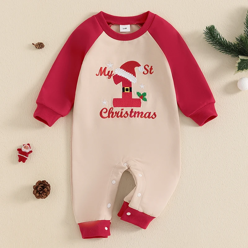 Lioraitiin Toddler Baby Girls Boys Sweatshirts Rompers Christmas Clothes Gingerbread Man Letter Embroidered Long Sleeve Jumsuit