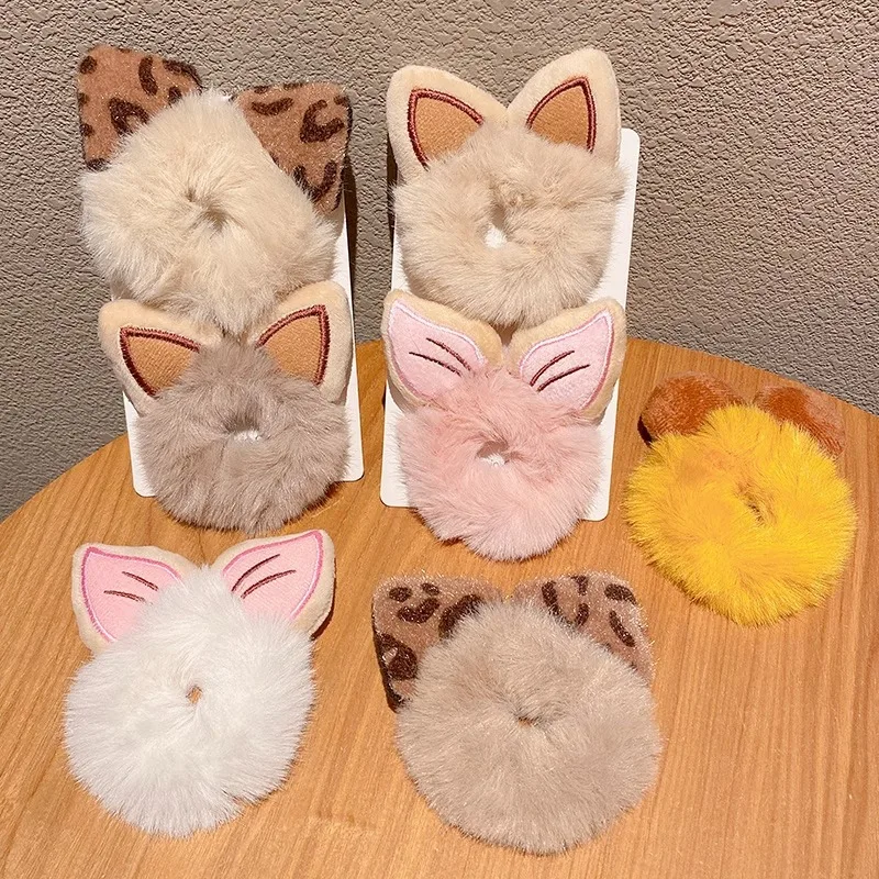 Gomas para el pelo para niña, orejas de conejo de lana, soporte para cola de caballo con bola suave para niños pequeños, lindas bandas para el pelo