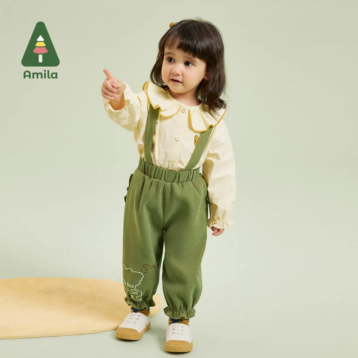 Amila Baby 2023 Autumn Romantic Lotus Leaf Loose Lantern Design Animal Embroidery  Pant Suit Wind Outdoors For Girls Clothing