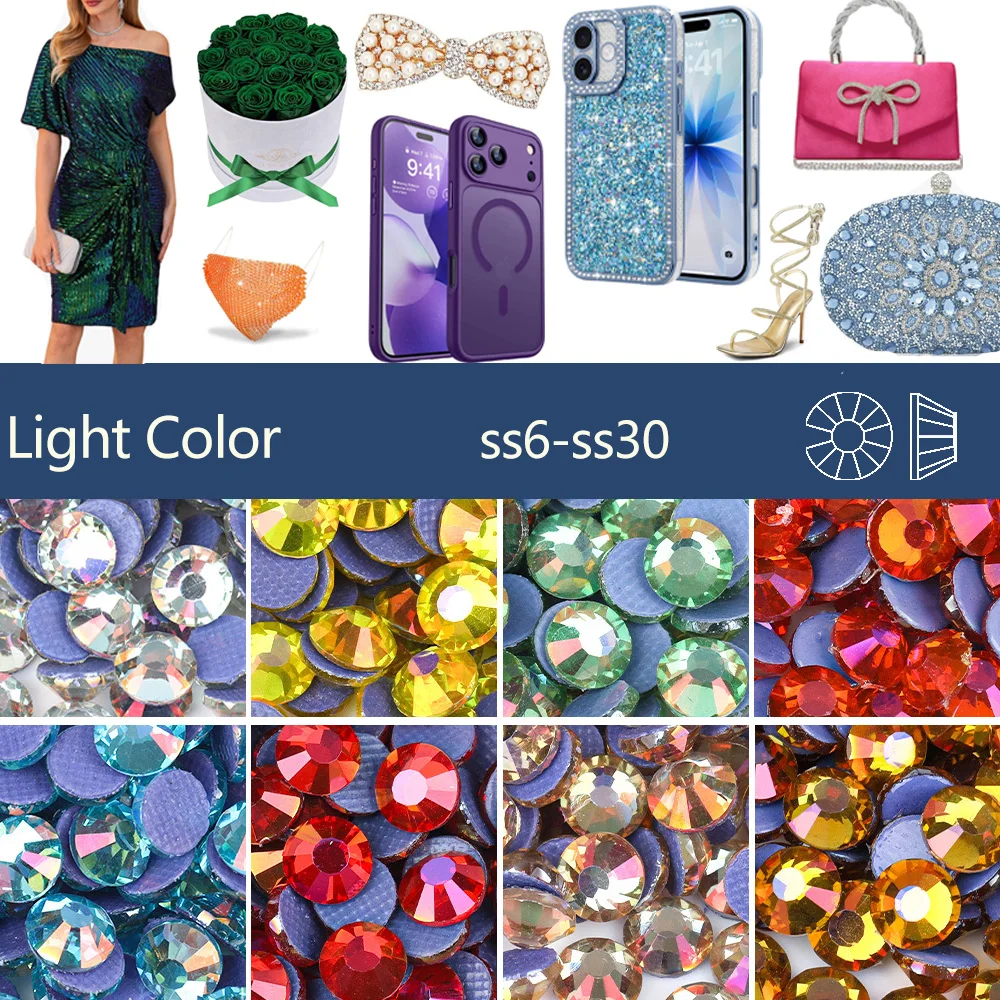 Light Series SS6-SS30 Hotfix Rhinestones Glass Iron On Crystal for DIY Dress Diamond Flatback Hot Fix Rhinestone Strass стразы