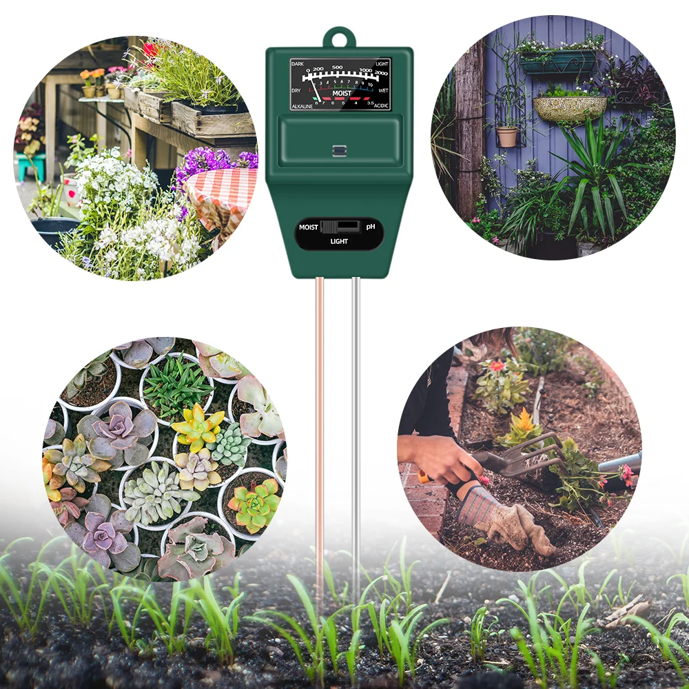 Imagem -06 - Medição de Umidade de Acidez para Plantas e Flores Testador de Luz Solar de Umidade do Solo Medidor de ph Ferramentas de Jardim Alcalino em 1
