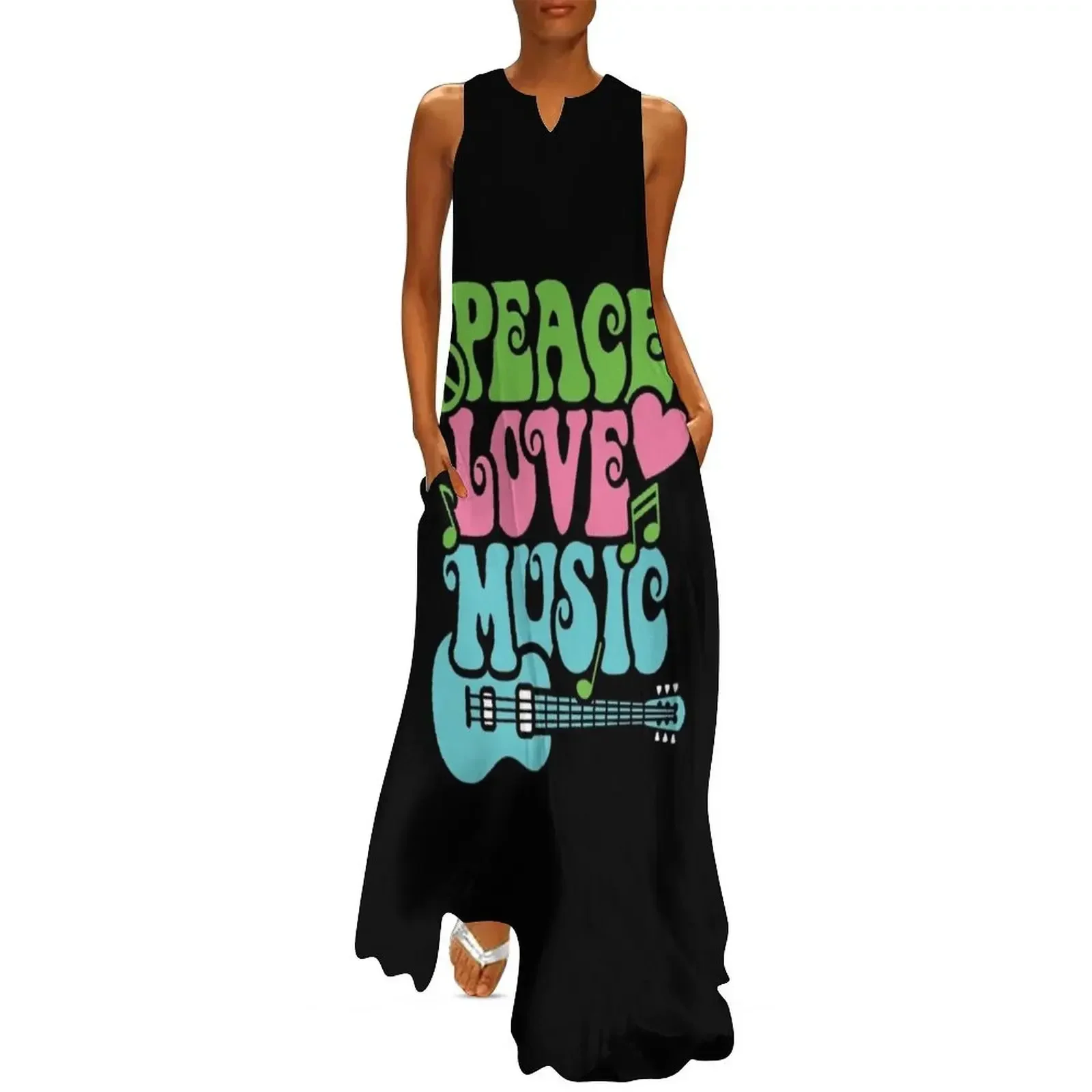 

Peace Love Music Long Dress women's dresses luxury Women's evening dress Long dress woman