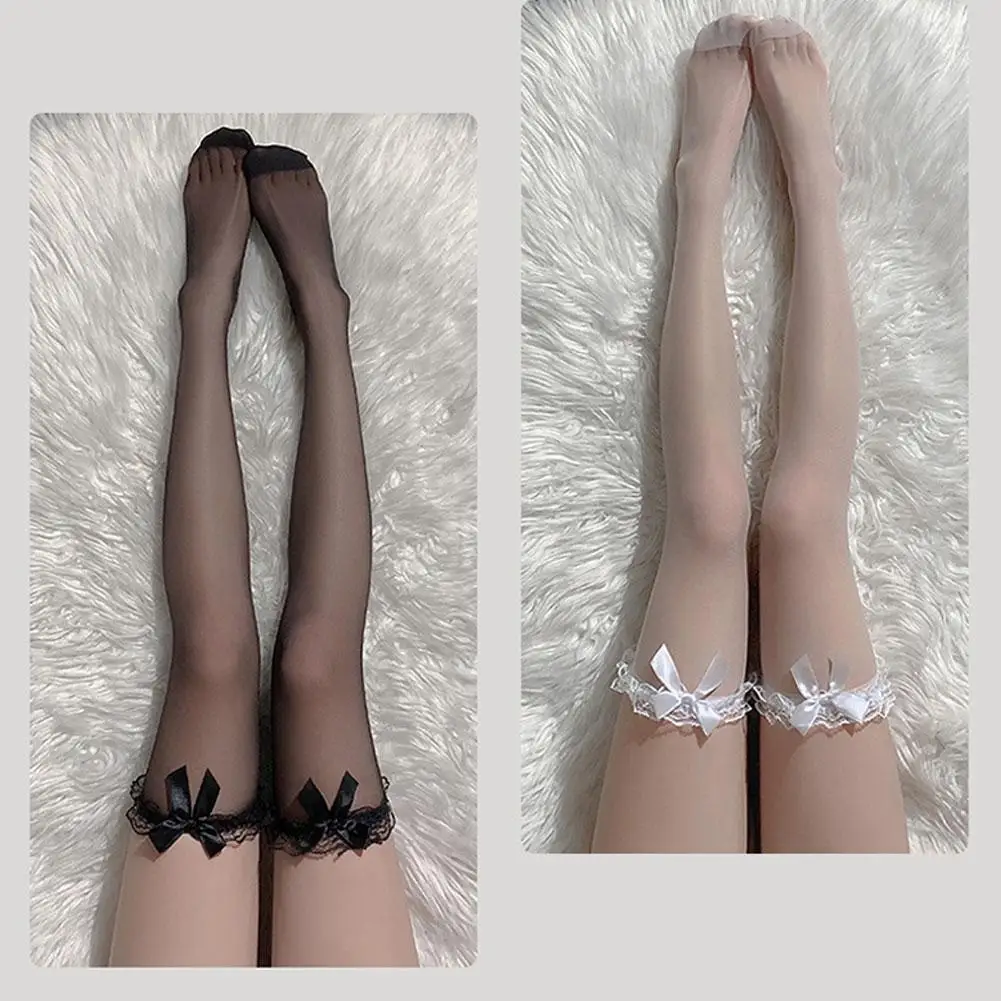 

Black White Sexy Overknee Long Socks Women Sweet Girls Thigh High Fishnet Punk Bowknot Stockings Lace Gothic Lolita Mesh Le D5i5