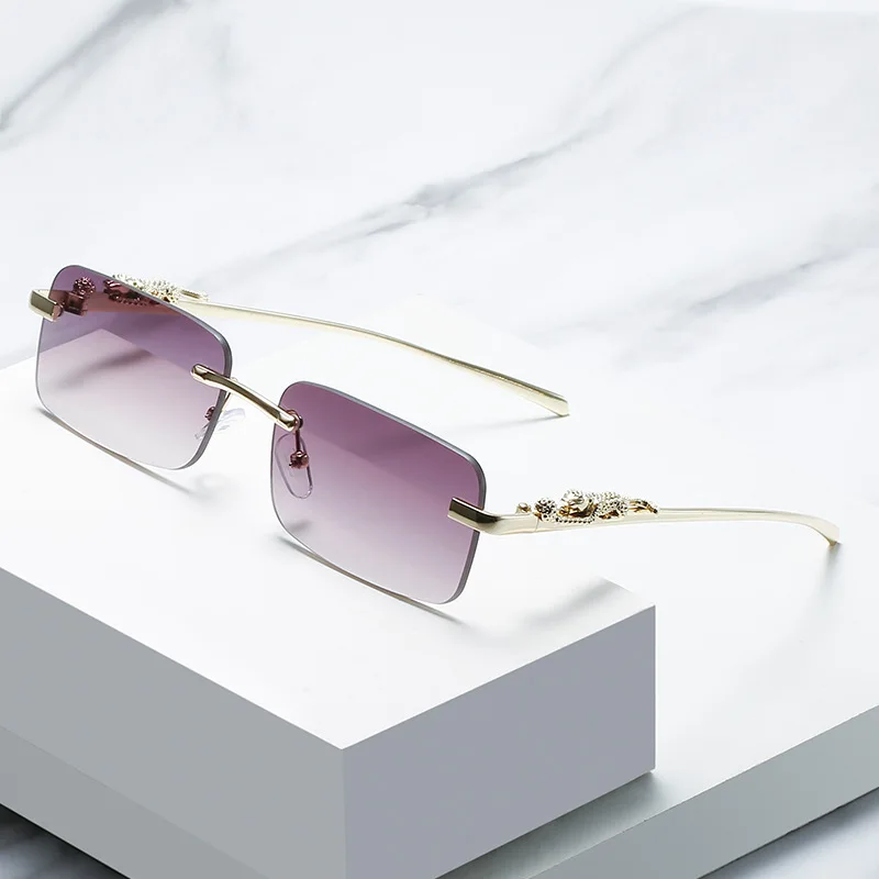 Rimless Glasses Frame Women Men Fashion Cheetah Decoration Business Cool Eyeglasses Frames image 4