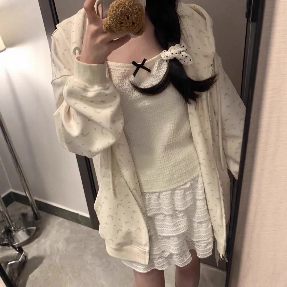 

2025 New Sweet Floral Prints Zip Up Hoodie Autumn Winter Japan Korean Fashion Harajuku Casual Hooded Hoodie Sweatshirts Y2k