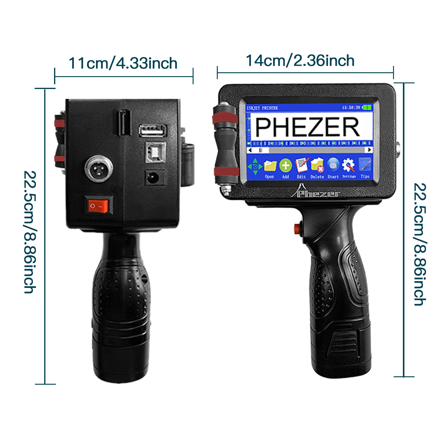 Imagem -03 - Phezer P16 12.7 25.4 mm Impressora Portátil qr Barra Código de Lote Data Número Logotipo Data de Validade 24 Idiomas Impressora Jato de Tinta Portátil