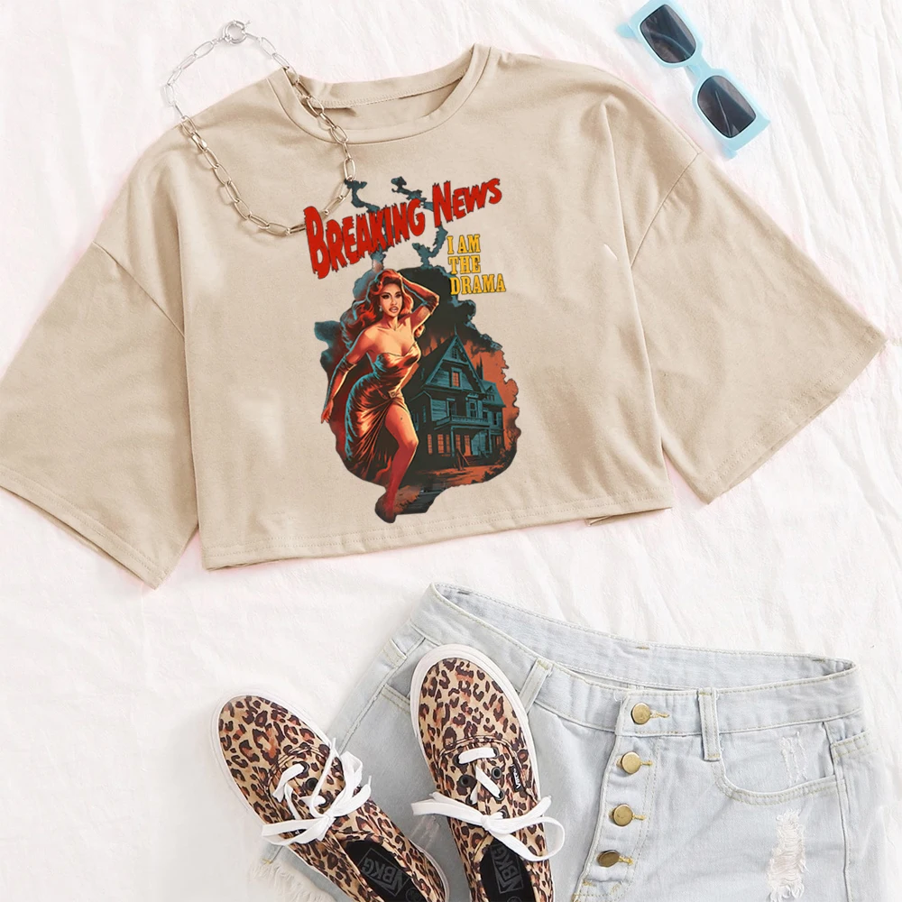 Cardi B AM I THE DRAMA Shirt Women O-Neck Short Sleeves Crop Tops T-shirt