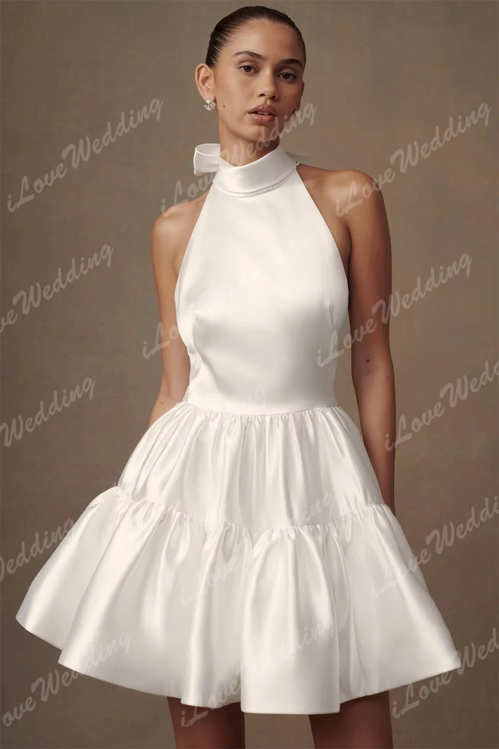 Customized White Halter Neck Mini Prom Dresses 2026 Simple Sleeveless Bow vestidos de fiesta A-line Satin Homecoming Party Dress