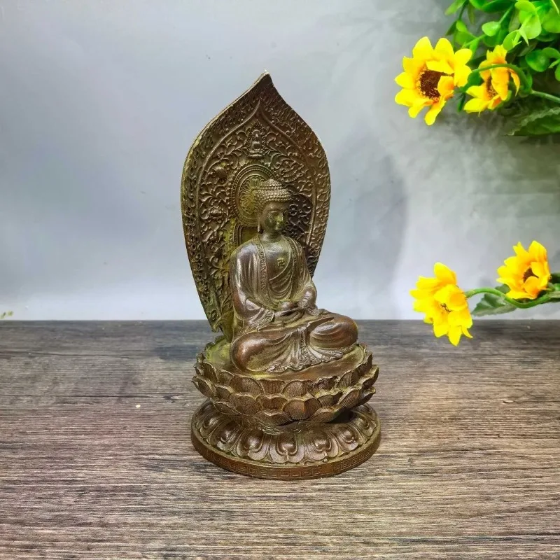 Antique Tibetan Buddhism Sakyamuni Buddha Statue Religious Sculpture Home Meditation Worship Altar
