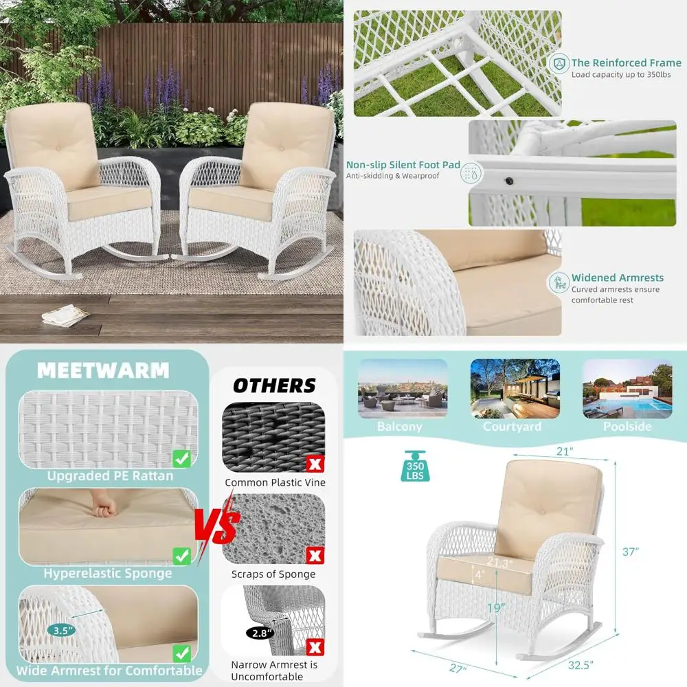 

Patio Wicker Rocking Chairs Set, 2-Piece Rattan Rocker Chairs with Cushions and High Back, Weather-Resistant Outdoor Furniture