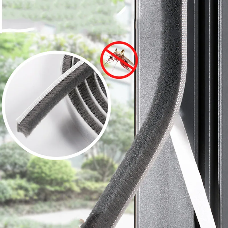 Self-adhesive Sealing Wind-proof Brush Strip Home Door Window Sound Insulation Strip Gasket Accessories White Grey Brown 5Meters