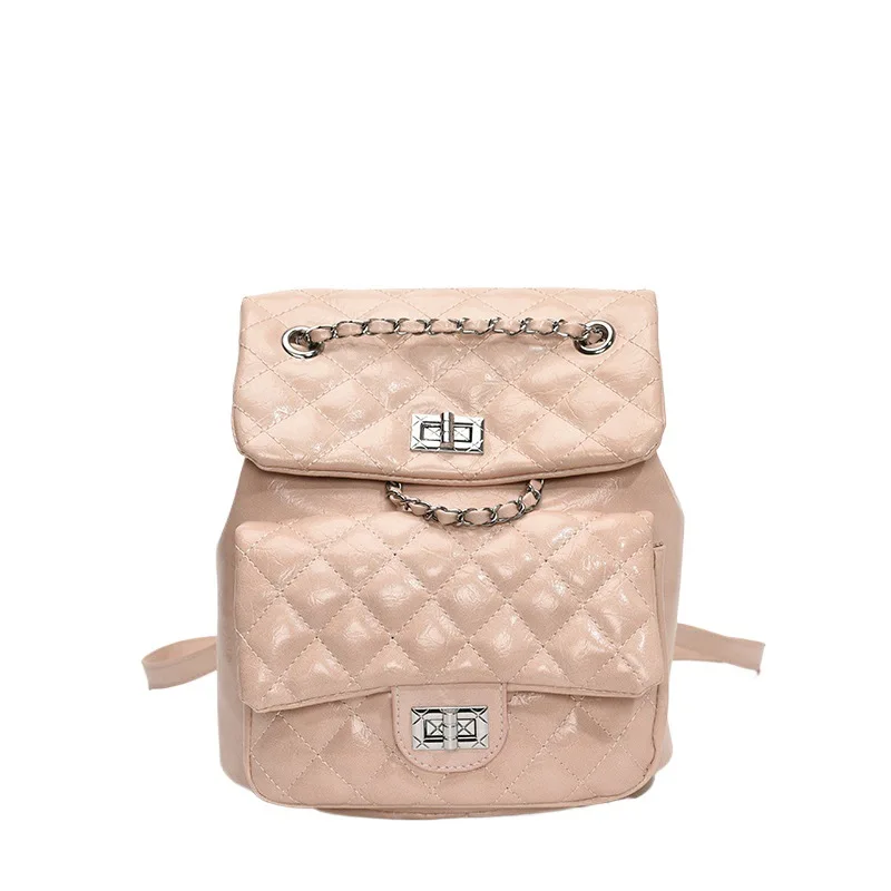 

2025 Spring New Quilted Backpack for Women Vintage Chain Strap Daypack Work Commute Lightweight Travel Versatile