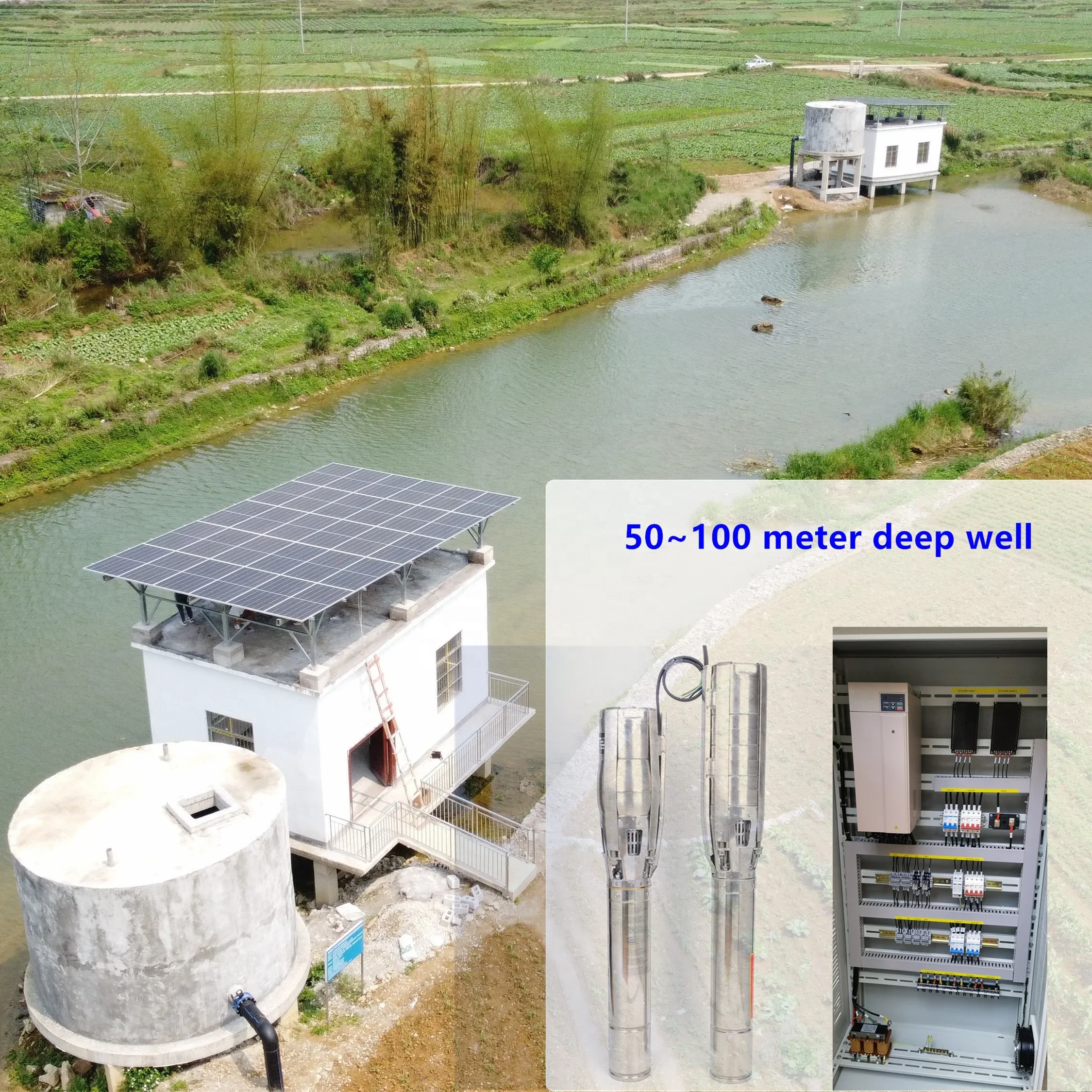 Sunfuture 100 Meter Head Solar Water Pump System for Agriculture Irrigation From Surface Water Source