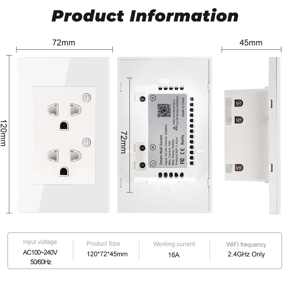 Adaptateur de prise intelligente, 16a, Tuya, WiFi, Bluetooth, US, ue, moniteur d'alimentation mural, minuterie marche/arrêt pour Google Home Alexa