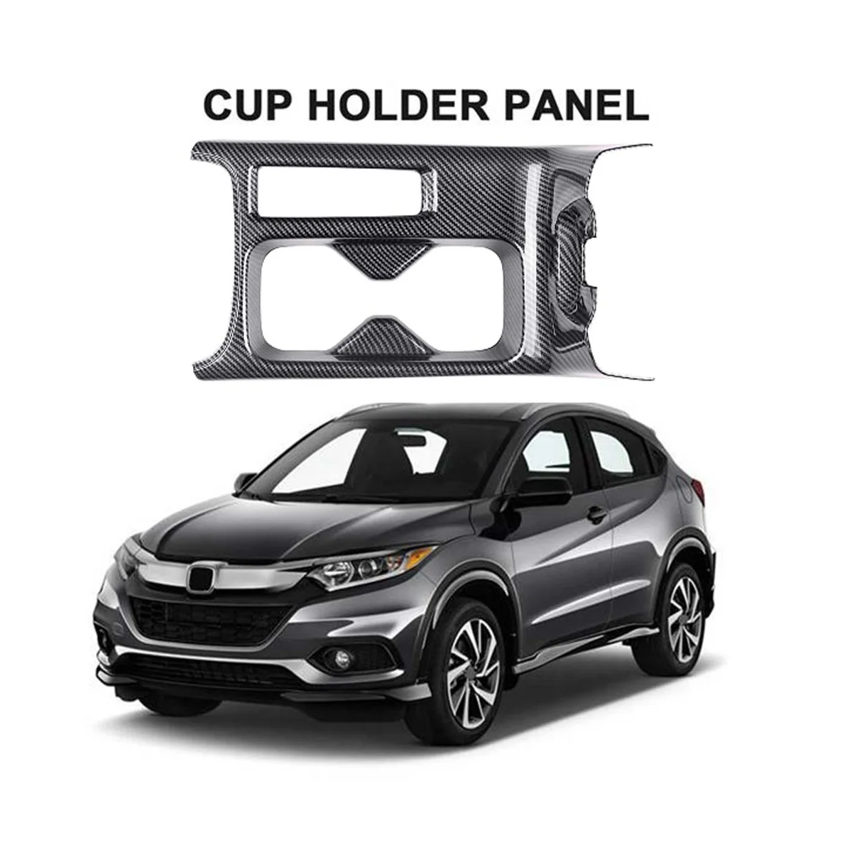 Car Rear USB Charger Port Protective Cover and Carbon Fiber Console Water Cup Holder for -V Vezel 2021