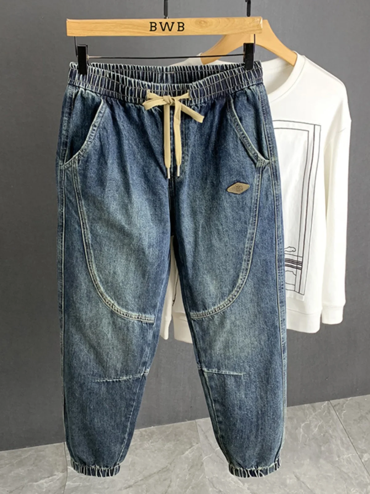 

Retro American High Street Men's Jeans Casual Loose Harlan Cuffed Pants Elastic Waist Corduroy Autumn Winter New Sle Trendy...