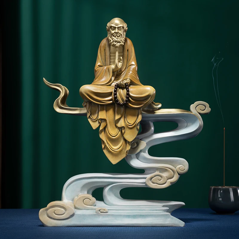 Good LUCK Sculpture Home office hall lobby TOP Decor ART Buddhism Dhyana Da mo Buddha statue BRASS Hand engraving art