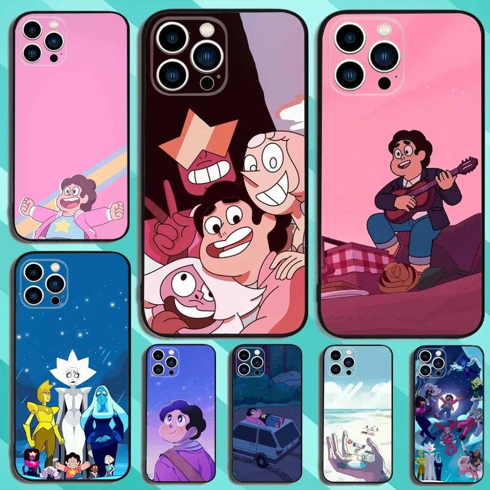 

S-Steven Universe Cartoon Phone Case For iPhone 15,14,13,12,11,Plus,Pro Max,XS,X,XR,SE,Mini,8,7 Soft Silicone Black Cover
