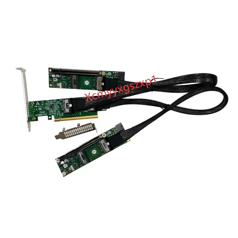 PCI-e 4.0 X16 to SFF-TA-1016 X8 MCIO Bifurcation Adapter Riser Card 75CM cable